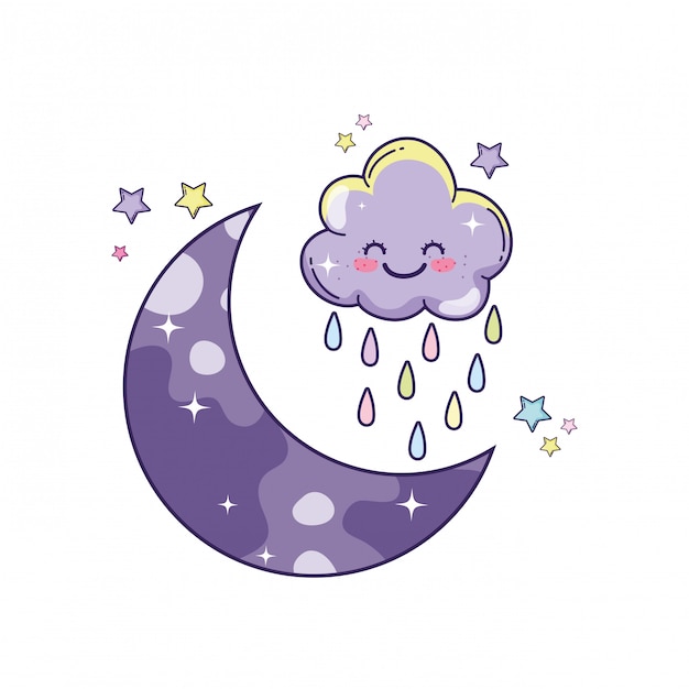 구름과 달 귀여운 만화