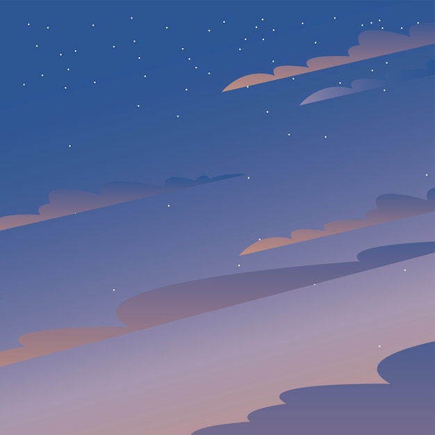Vector clouds on blue and purple sky with stars design, landscape nature environment and outdoor theme