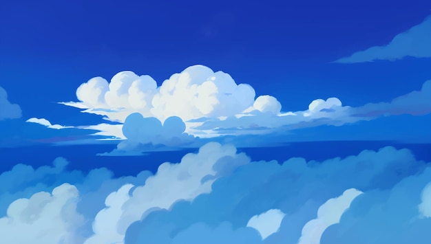 Clouds in a Blue Sky Ozone Layer Background Hand Drawn Painting Illustration