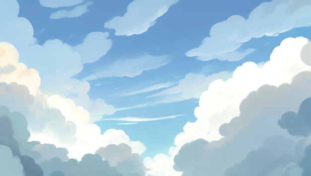 Clouds in A Bright Blue Sky Background Hand Drawn Painting Illustration