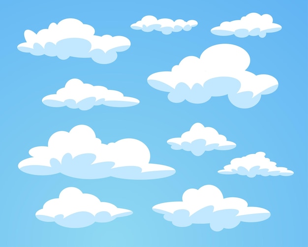 Clouds cartoon illustration isolated on blue sky vector collection