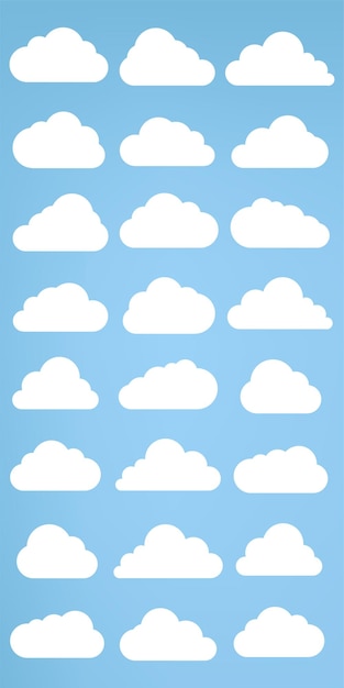 フラットデザインのカートゥーンスタイルの雲と,フラットデザインのスタイルのソフトな雲のコレクションのセット