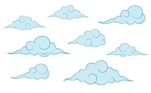 Collezione di nuvole in stile cinese. insieme delle nuvole stilizzate.