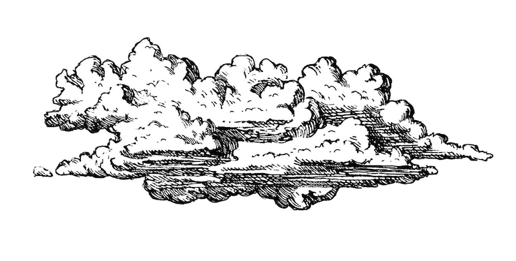 Vector clouds in hand drawn vintage retro style isolated on white background cartoon design elements land
