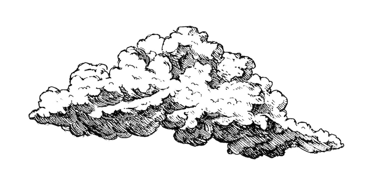 Vector clouds in hand drawn vintage retro style isolated on white background cartoon design elements land