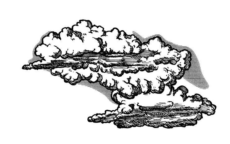 Vector clouds in hand drawn vintage retro style isolated on white background cartoon design elements land