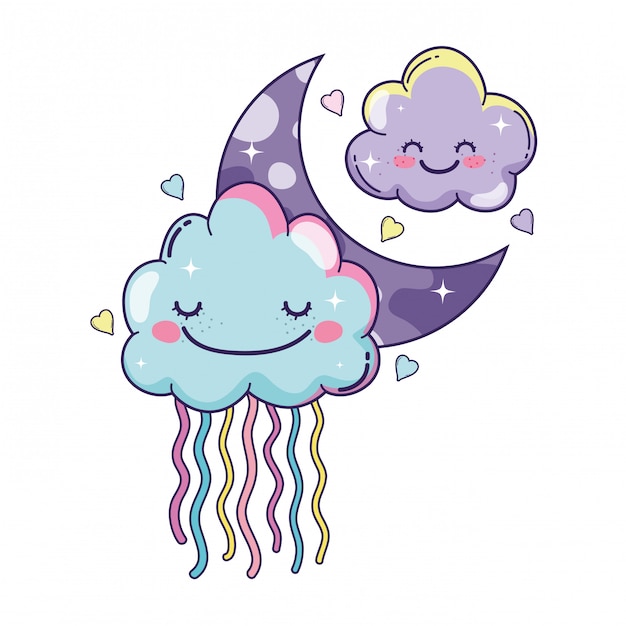 Clouds and moon cute cartoons