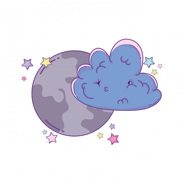 Clouds and moon cute cartoons