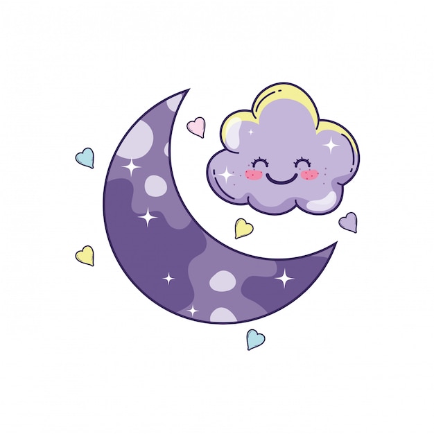 Clouds and moon cute cartoons