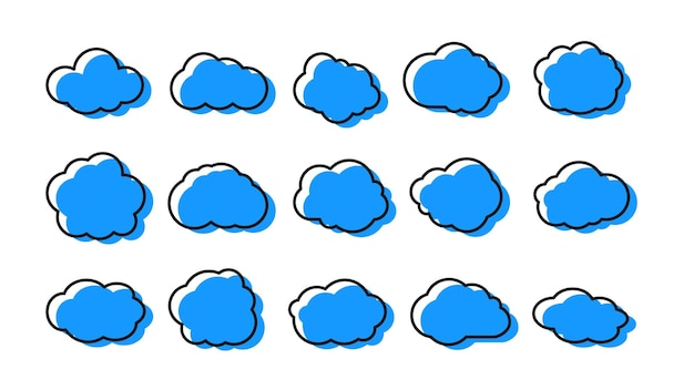 구름 네온 아이콘 세트 파란 구름 간단한 트렌디한 거품 디자인 장식 창의적인  ⁇ 터 아트 요소 선과 모양 하늘 구름 파란 아이콘 그림의 상징