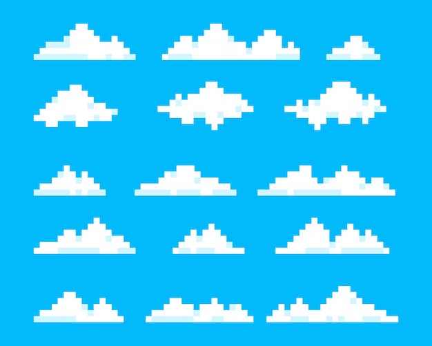 Vector clouds pixel art set