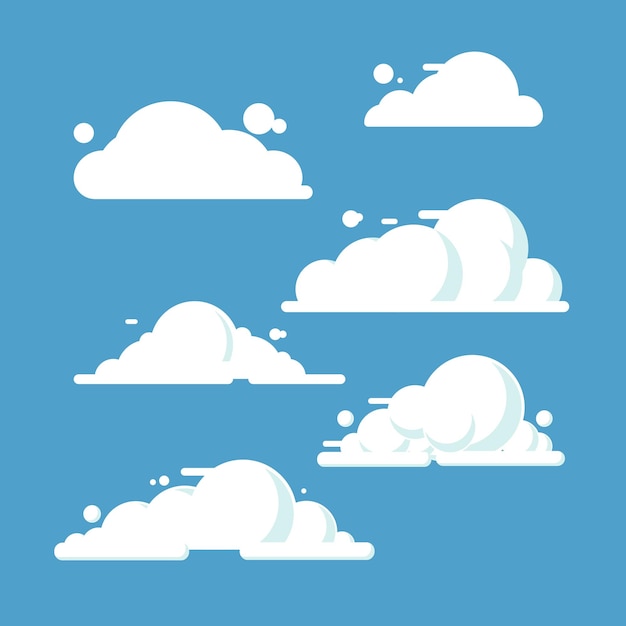 Clouds set isolated on a blue background Simple cute cartoon design Icon or logo collection