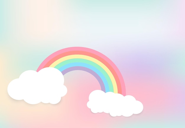 Vector clouds shapes up on rainbow sky background pastel color paper cut design for kid concept banners