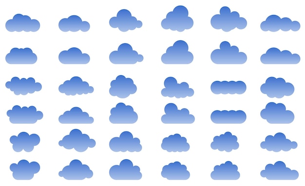 空の雲は、分離された雲のグラデーションの抽象的な青いセットで描かれています