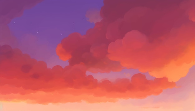 Vector clouds in the sky background during sunrise or sunset golden hour hand drawn painting illustration