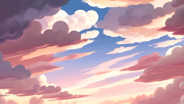 Vector clouds in the sky background during sunrise or sunset golden hour hand drawn painting illustration