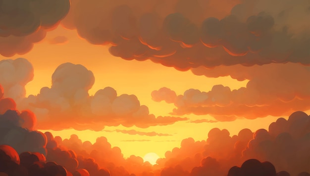 Clouds in The Sky Background During Sunrise or Sunset Golden Hour Hand Drawn Painting Illustration