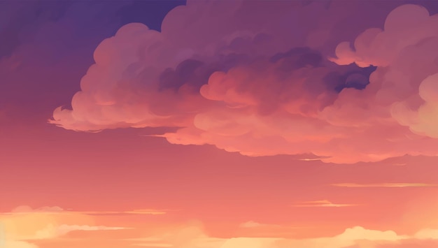 Облака на фоне неба во время восхода или заката Золотой час Ручной рисунок живописи Иллюстрация
