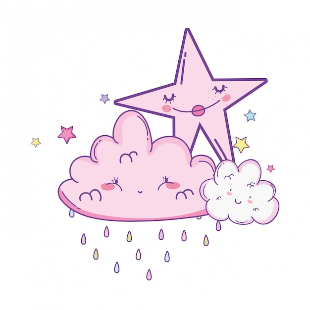 Vector clouds and stars cute cartoons