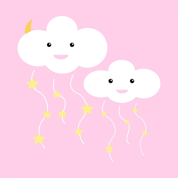 Clouds and stars on a pink background