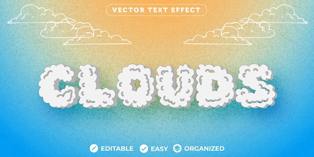 Clouds-teksteffect volledig bewerkbaar lettertype-teksteffect