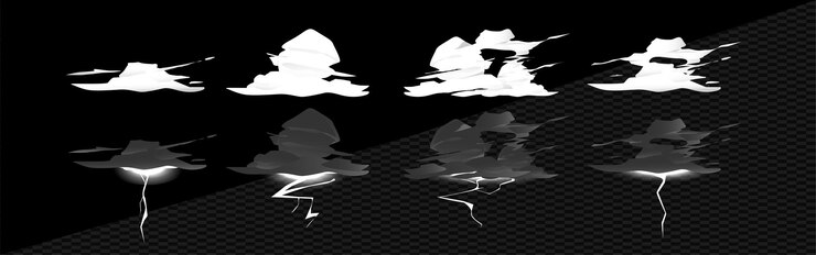 Vector clouds and thundercloud set on transparant background
