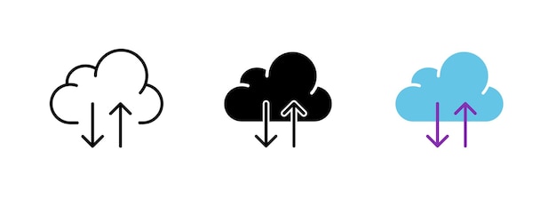 Clouds with arrows pointing in different directions representing the idea of being pulled in multiple directions Vector set of icons in line black and colorful styles isolated