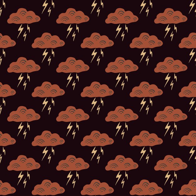 Clouds with lightning of seamless pattern. cute hand drawn background.