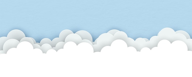 Vector cloudscape in paper cut style on blue paper pattern background with space for texts