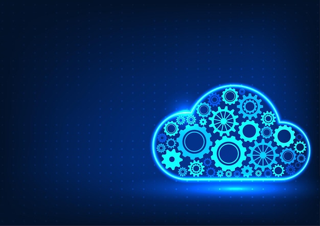 Cloudtechnologie met tandwielen Cogs in de cloud sturen gegevensoverdracht en -verwerking