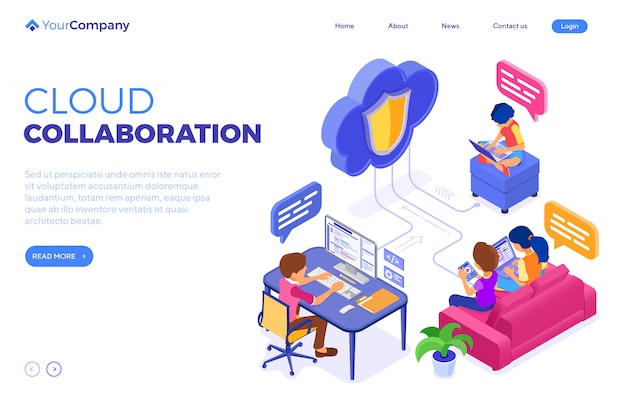 Cloudtechnologie voor online samenwerking en onderwijs. landingspagina sjabloon