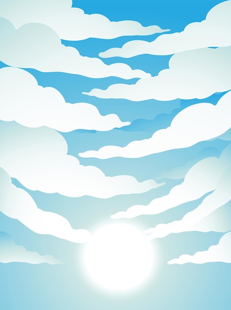 Vector cloudy blue sky with bright sun light