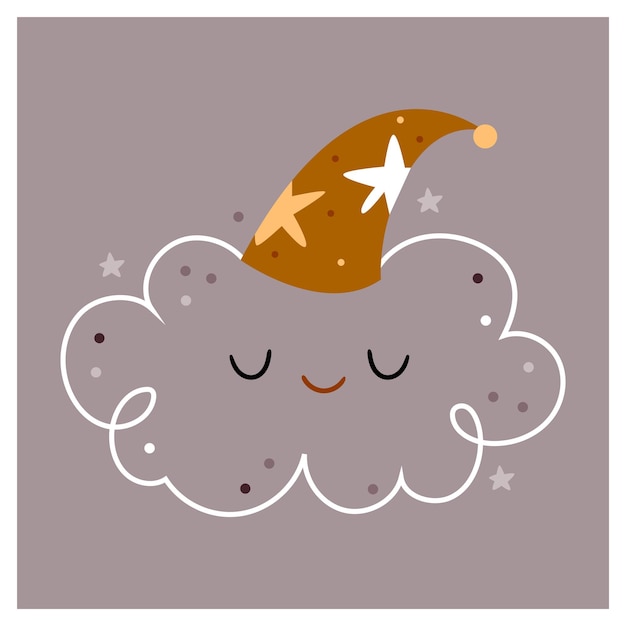 Vector cloudy is sleeping in a sleeping capa cute kids illustration about sleep and night