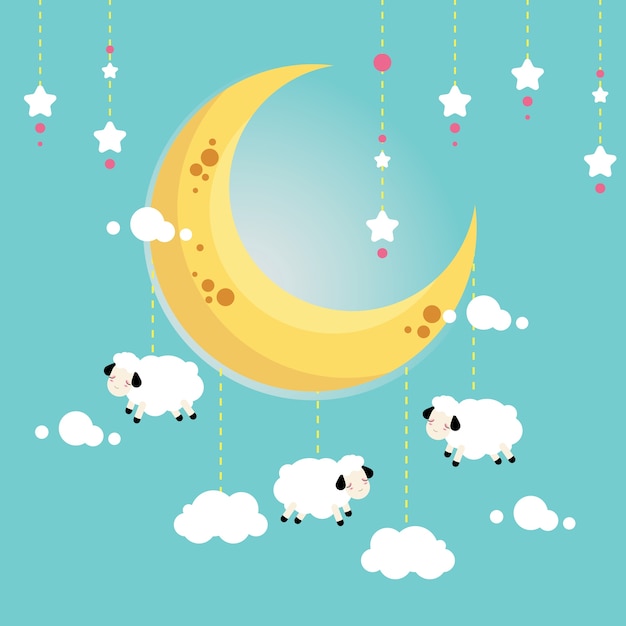 Cloudy sheep hanging on moon