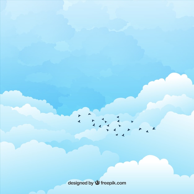 Vector cloudy sky background in flat design