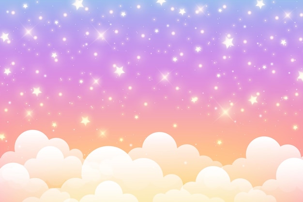 雲の空の背景 ユニコーン ファンタジー パステル銀河 虹の壁紙 ふわふわの魔法のピンクの風景