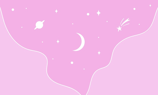 cloudy sky background with moon and stars in flat style