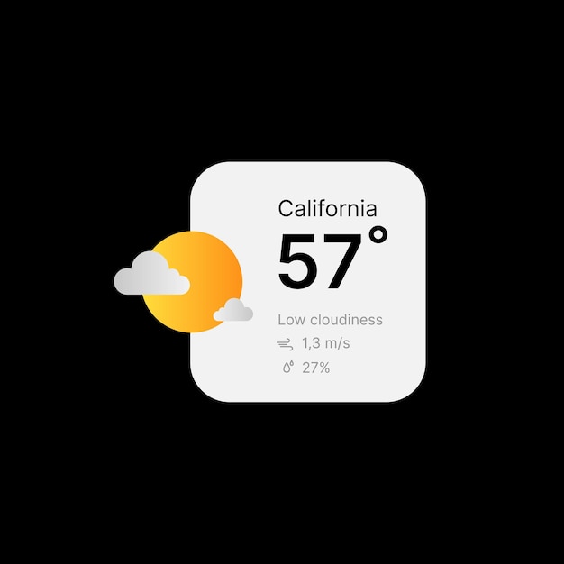 Cloudy Weather Widget UI Concept on Black Background Social Media Illustration Editable Isolated Weather Icon and Web Element for Mobile Applications