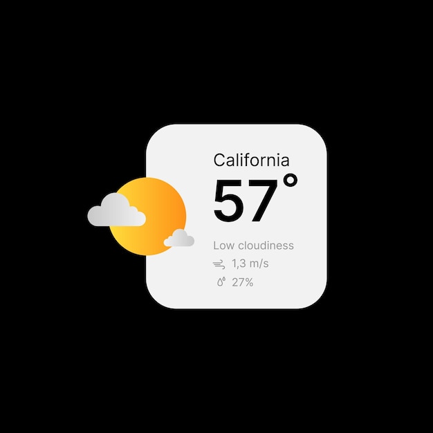 曇り天気ウィジェット UI コンセプト黒背景ソーシャル メディア イラスト編集可能な分離天気アイコンとモバイル アプリケーションの Web 要素