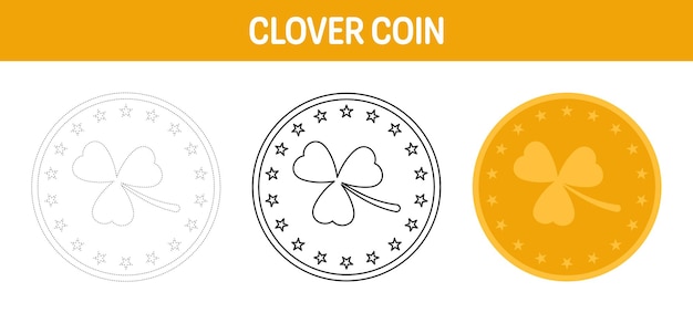 Clover Coin tracing and coloring worksheet for kids