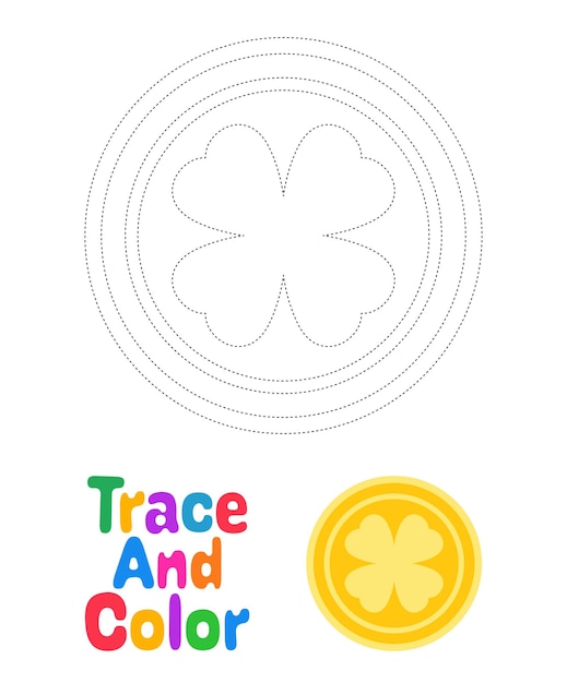 Vector clover coin tracing werkblad voor kinderen