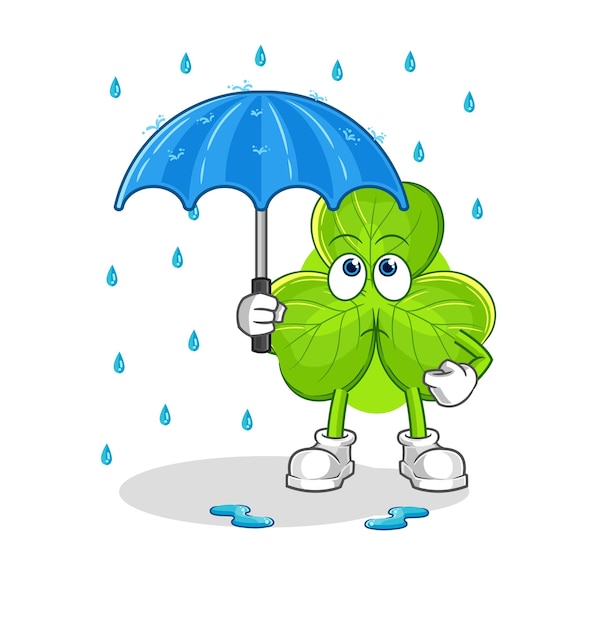 Clover holding an umbrella illustration character vector