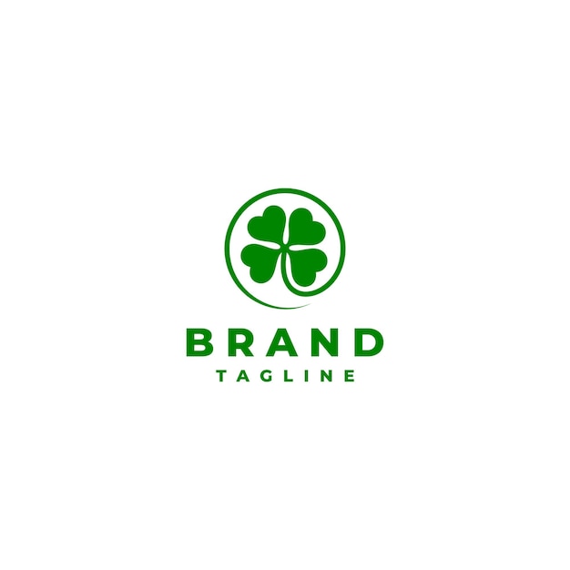 Дизайн логотипа листьев клевера со стеблем, образующим круг. Значок листа клевера с длинным круглым стеблем логотипа.