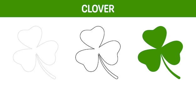 Clover Leaf tracing and coloring worksheet for kids