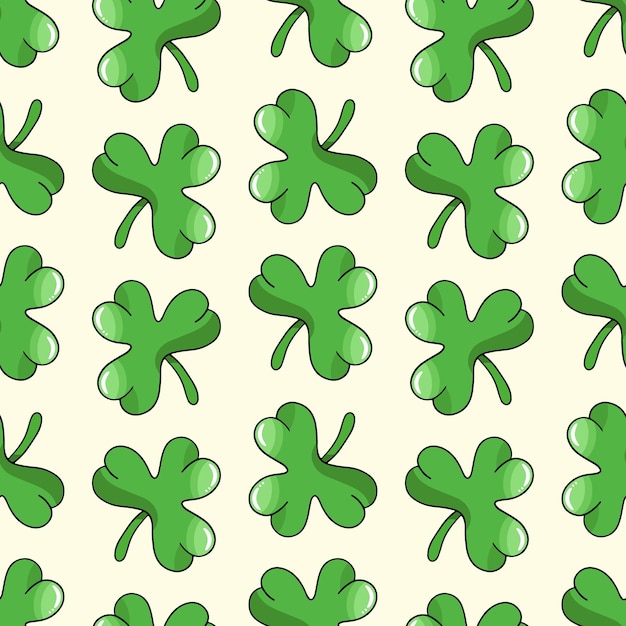 Clover leaves vector seamless pattern in the style of doodles hand drawn