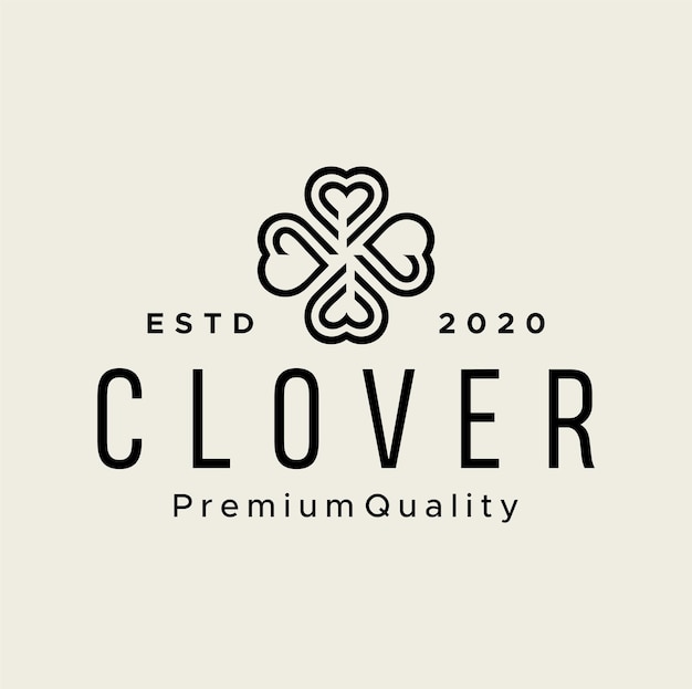 Clover logo line monoline design four black heart