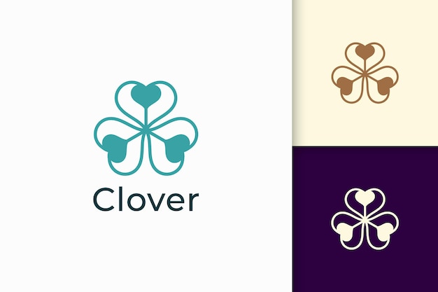 Clover logo with simple love shape represent lucky