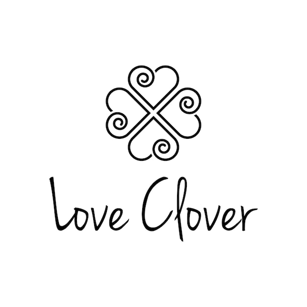 clover with love heart spiral outline simple sleek modern logo design vector template