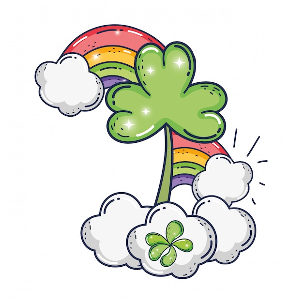 clovers leafs with rainbow saint patrick celebration