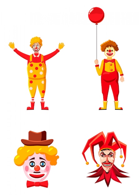 Vector clown character set. cartoon set of clown